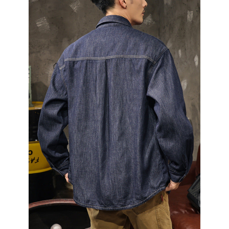 Men's Jeans Worker Shirt Jacket with Snap Button Closure and Overshirt Cut Mune Fashion