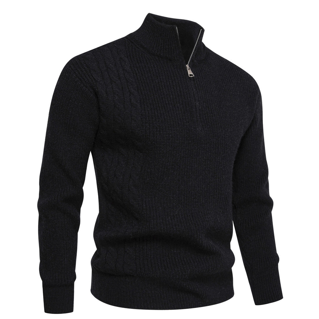Men's fine-knit half-zip pullover with standing collar, ribbed structure and shoulder braid detail Mune Fashion