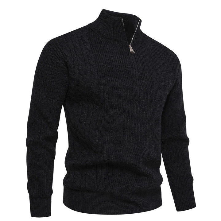 Men's fine-knit half-zip pullover with standing collar, ribbed structure and shoulder braid detail Mune Fashion