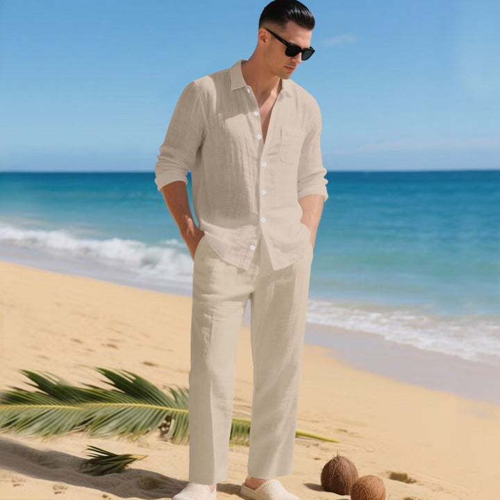 Men's lightweight linen outfit with stylish shirt and elegant pants Mune Fashion