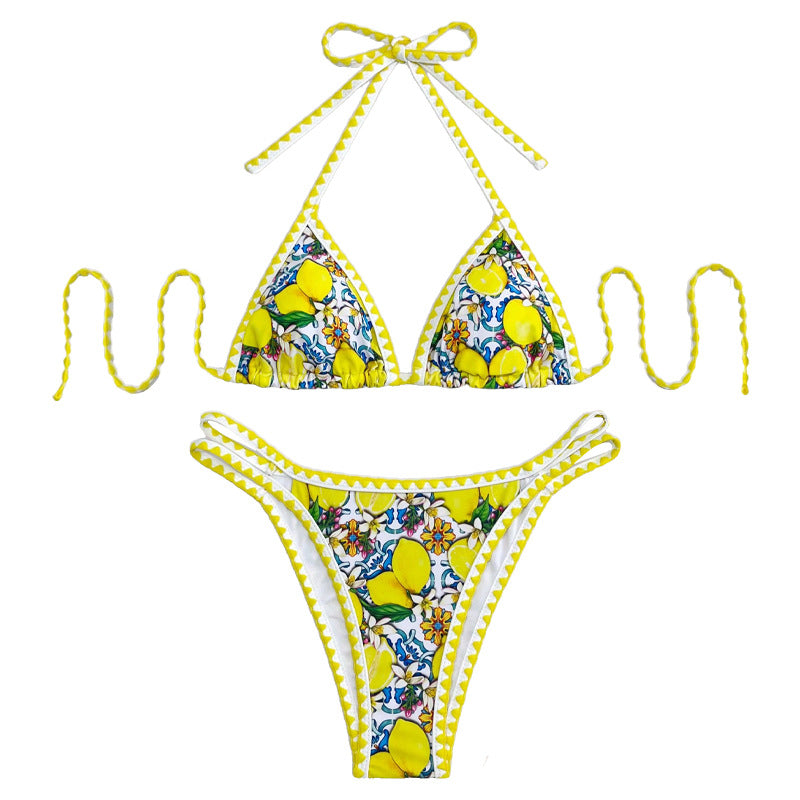 Women's Triangle Bikini with Cheerful Citrus Pattern Mune Fashion