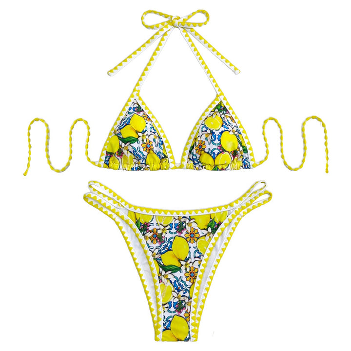 Women's Triangle Bikini with Cheerful Citrus Pattern Mune Fashion