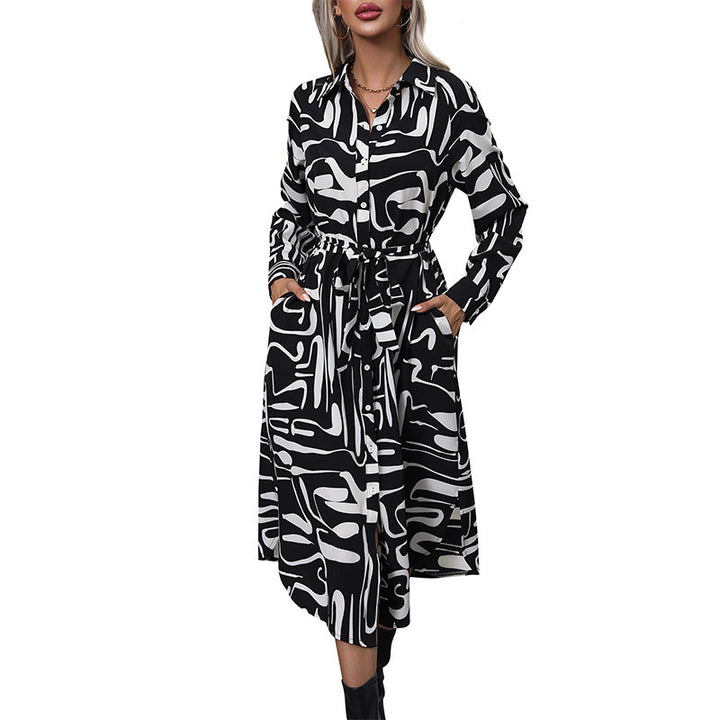 Women Chic Long Shirt Blouse with Ties Belt Mune Fashion