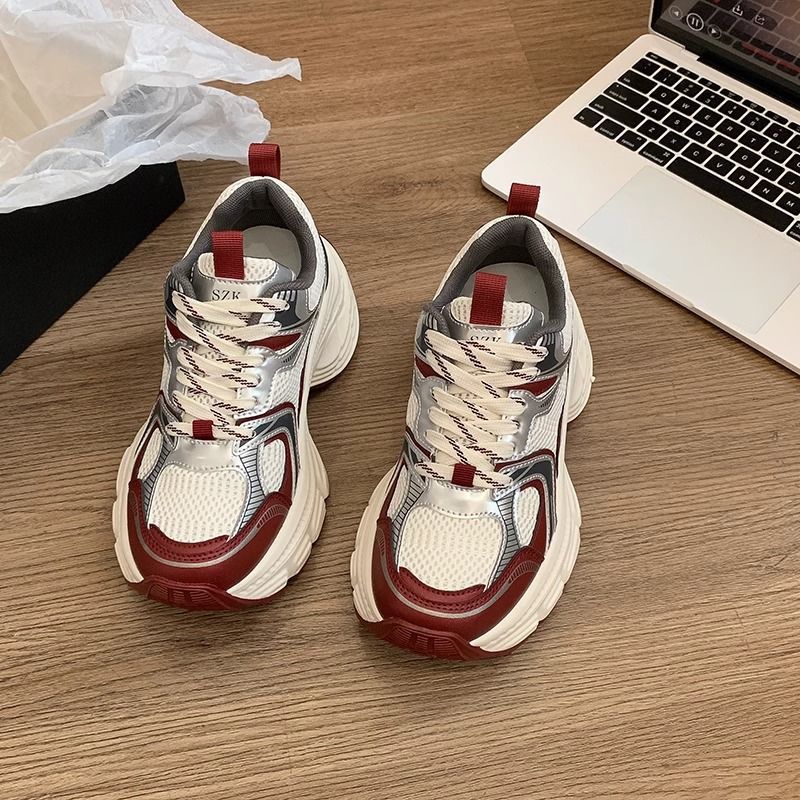 Women's Voluminous Chunky Sneakers with Breathable Mesh-PU Mix and Sculpted Wedge Sole Mune Fashion