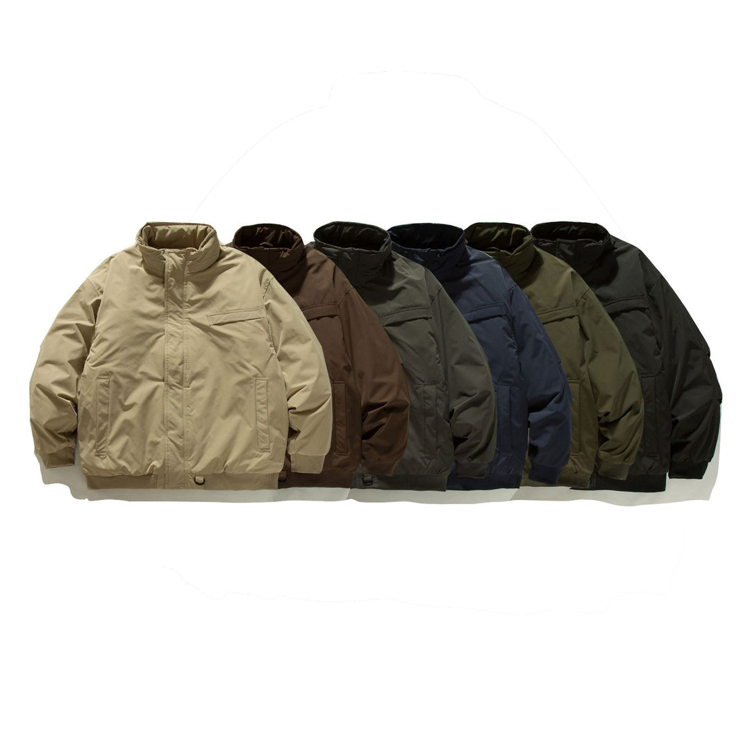 Men's Minimalist Thermal Bomber Jacket with Concealed Front Flap, High Stand Collar and Utility D-Ring Mune Fashion