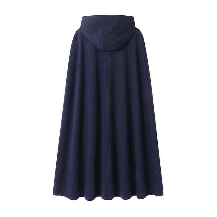 Women’s hooded cape made of wool blend with toggle closures and flowing A-line Mune Fashion