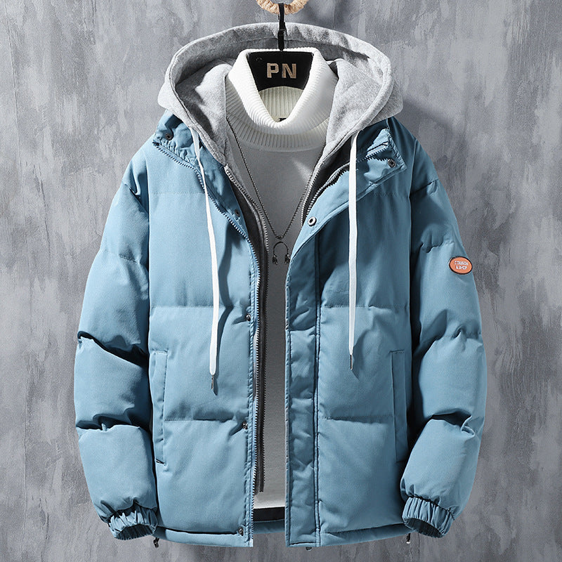 Men's padded quilted jacket with two-layer hood, two-way zipper and windproof outer shell Mune Fashion