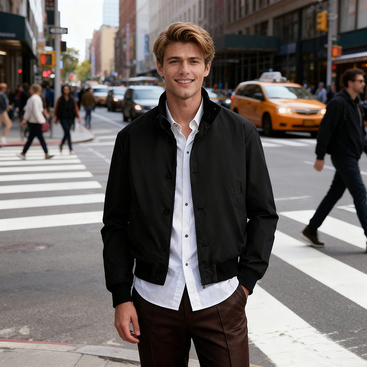 Men's short bomber jacket with stand-up collar and ribbed cuffs Mune Fashion