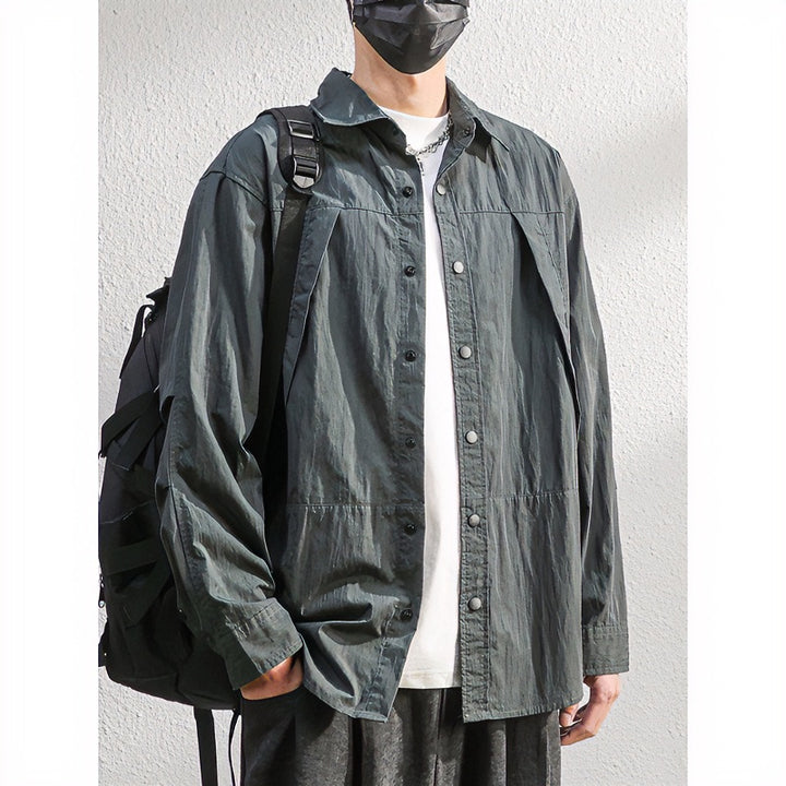 Men's Lightweight Overshirt Shirt Jacket in Relaxed Fit with Press Stud Placket and Pleat Detail Mune Fashion