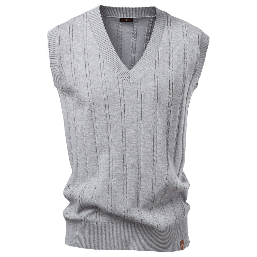 Men's sleeveless knitted vest with V-neck and ribbed hem Mune Fashion