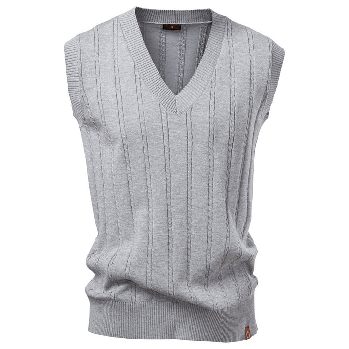 Men's sleeveless knitted vest with V-neck and ribbed hem Mune Fashion