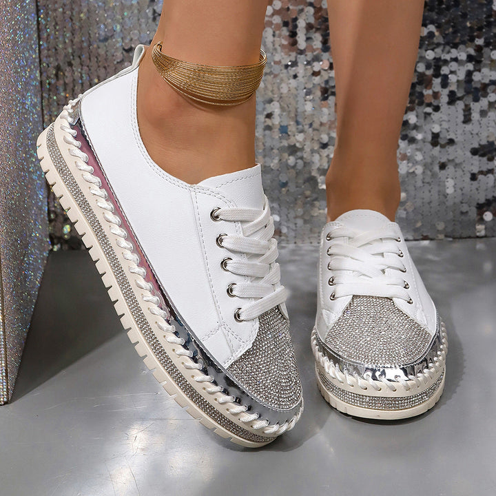 Ladies Glamorous Sneakers with Sparkling Rhinestones and Trendy Profile Sole Mune Fashion