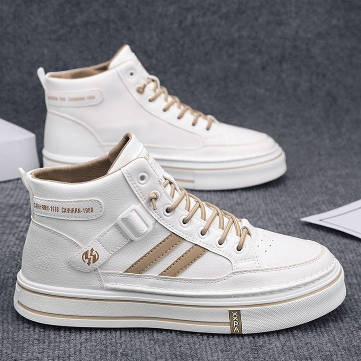 Unisex Mid-Top Street Sneaker with reinforced cup sole, decorative strap, and padded ankle collar Mune Fashion