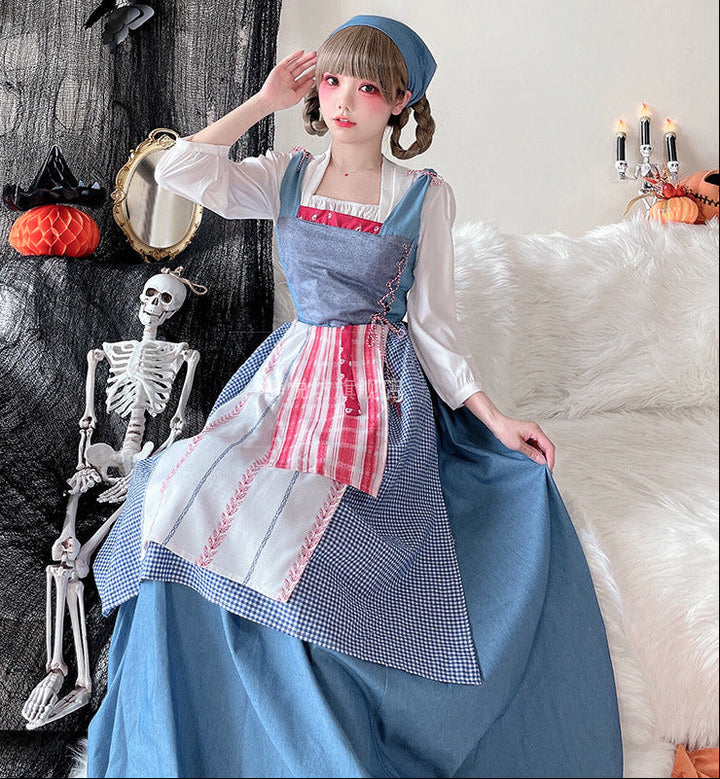 Ladies Vintage Apron Dress with Flowing Skirt and Delicate Ruffle Details Mune Fashion