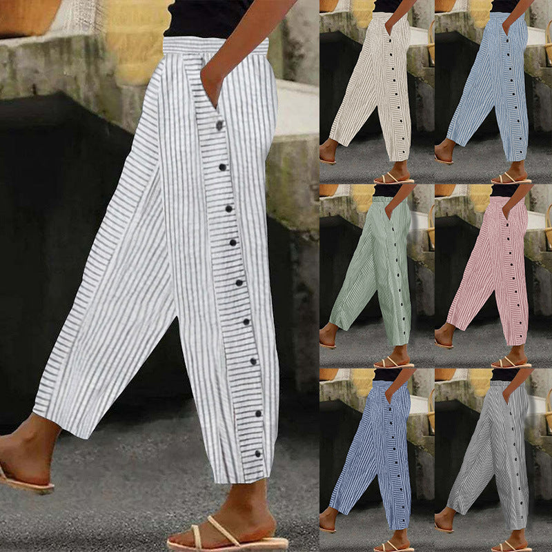 Women's Wide Culotte Pants with Paperbag Waist, Button Placket and Side Pockets Mune Fashion