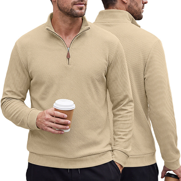 Men's ribbed knitted polo with half zip and stand-up collar Mune Fashion