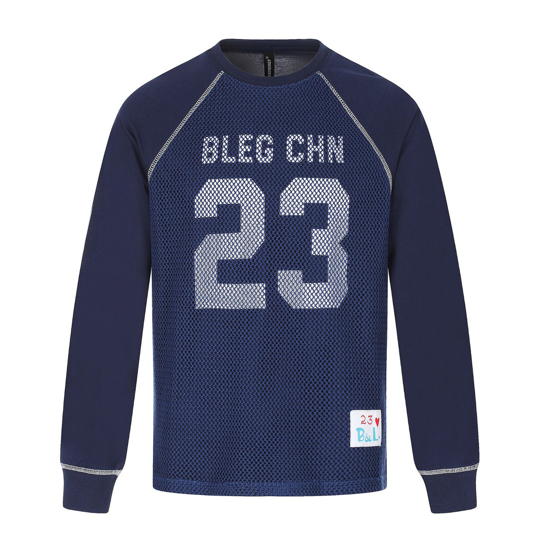 Men's Sportives Mesh Layer Crew Neck Sweatshirt with Raglan Sleeves and Front Print Mune Fashion