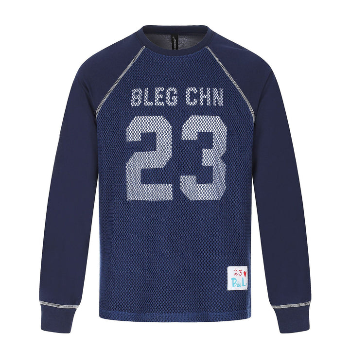 Men's Sportives Mesh Layer Crew Neck Sweatshirt with Raglan Sleeves and Front Print Mune Fashion