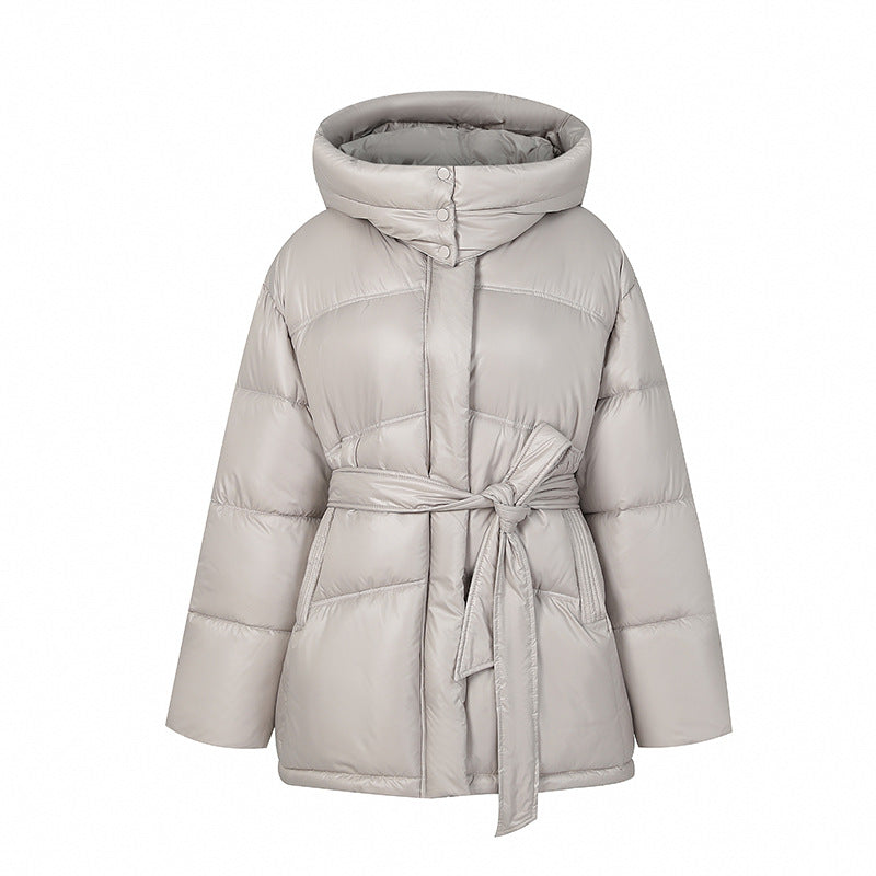 Ladies Stylish Padded Winter Coat with Belt and Hood Mune