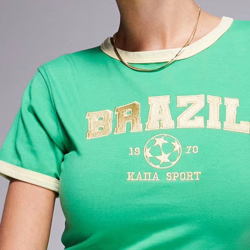 Women's cropped shirt and loose joggers made of French Terry with retro lettering Mune Fashion