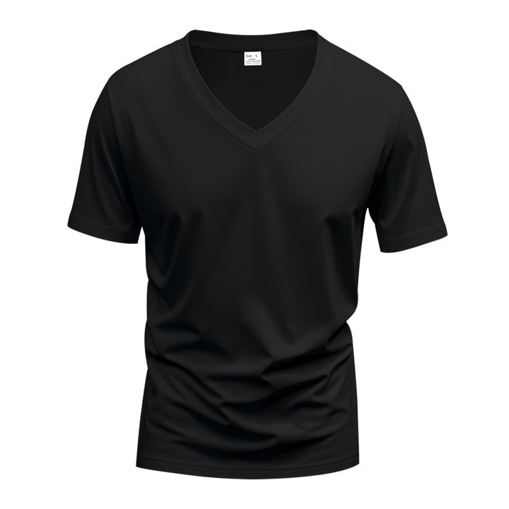 Men's V-neck T-shirt made of stretch cotton with ergonomic shoulder cut and flat hem Mune Fashion