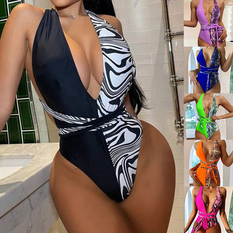 Women One-Piece Swimsuit with Refined Snake Print Details Mune Fashion