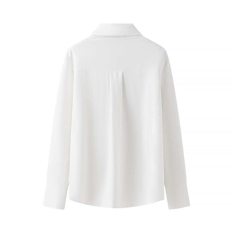 Ladies nan lightweight long sleeve blouse with concealed button placket and decorative bow details Mune Fashion
