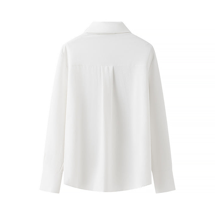 Ladies nan lightweight long sleeve blouse with concealed button placket and decorative bow details Mune Fashion