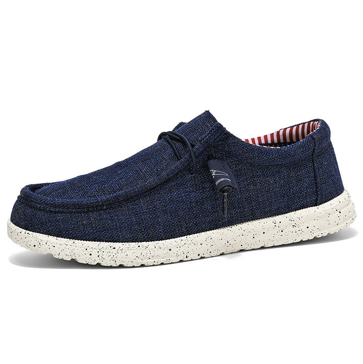 Men's casual moccasin slipper made of linen fabric with cushioned comfort sole and elastic lacing Mune Fashion