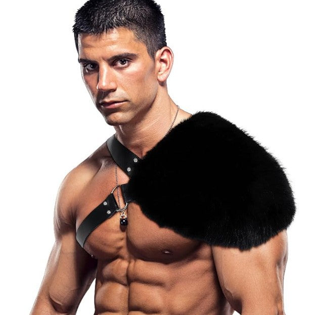 Men's shoulder harness with removable faux fur shoulder pad and adjustable leather straps Mune Fashion