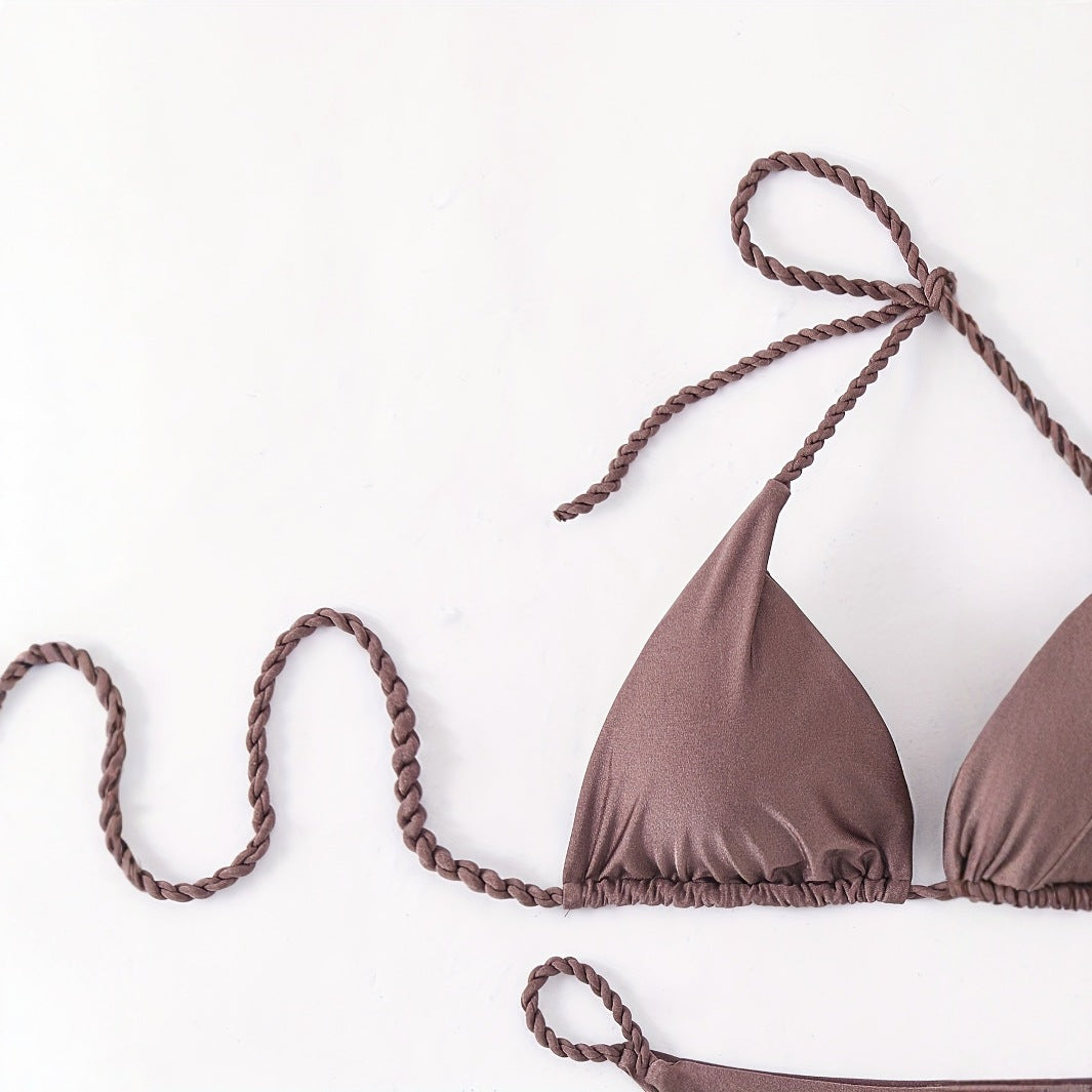 Women Triangle Bikini with Braided Straps Mune Fashion