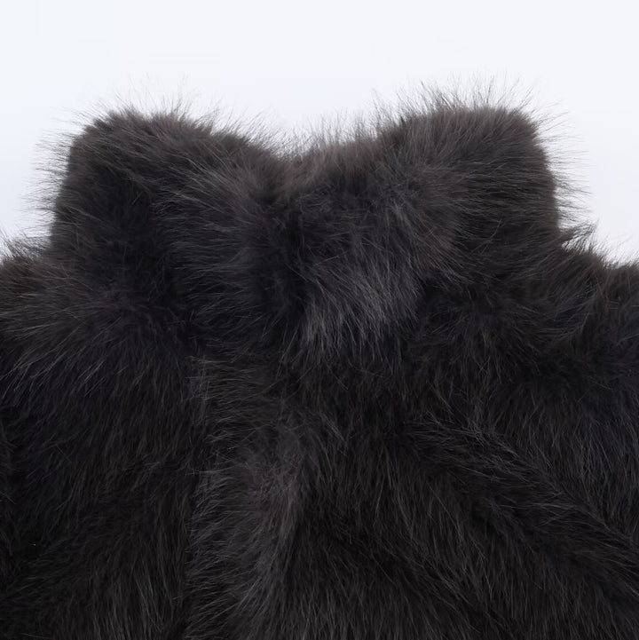 Women's Short Faux Fur Jacket with Stand Collar and Boxy Cut Mune Fashion