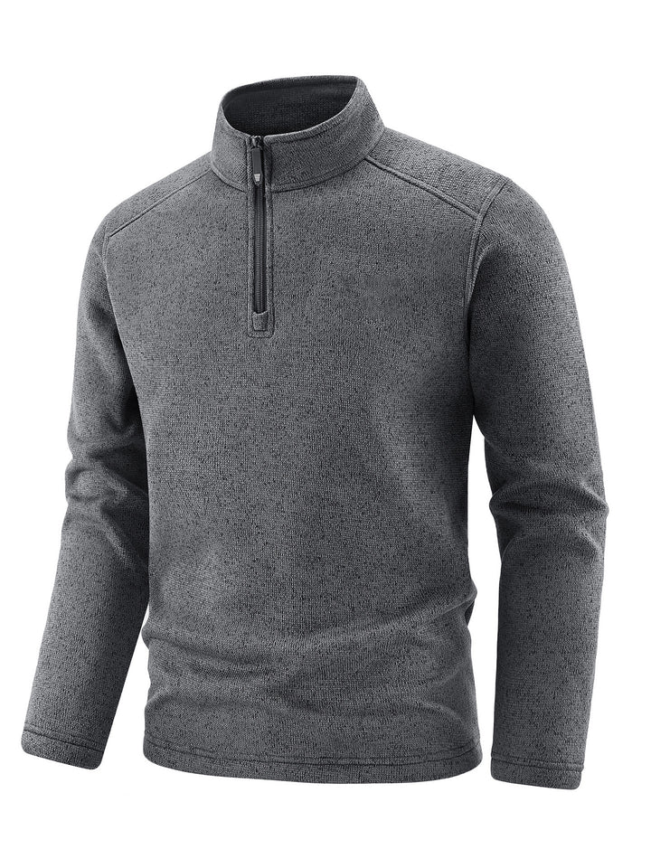 Men's Thermal Knit Fleece Pullover with Half Zip and Stand-up Collar Mune Fashion
