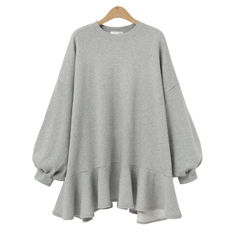 Women's oversized sweatshirt dress with ruffle hem and balloon sleeves Mune Fashion