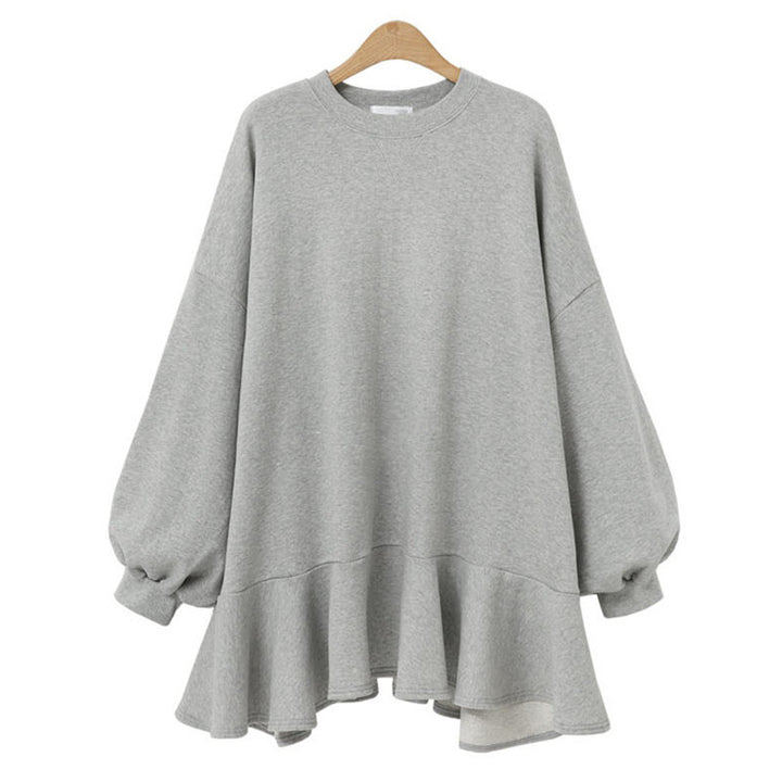 Women's oversized sweatshirt dress with ruffle hem and balloon sleeves Mune Fashion