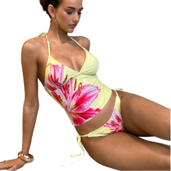 Ladies High-Cut Tankini with Floral Accents Mune Fashion