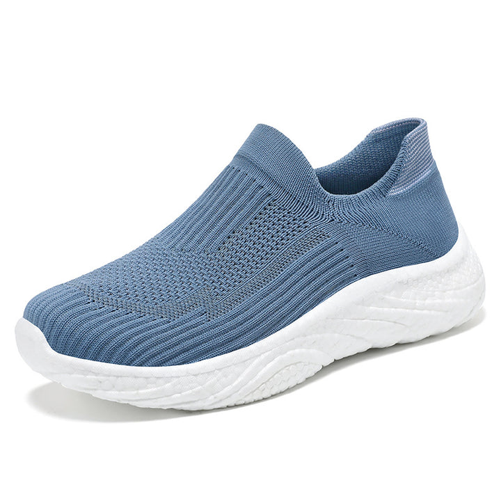 Women's seamless knit slip-on comfort running shoe with sock-like shaft and cushioned wave EVA sole Mune Fashion