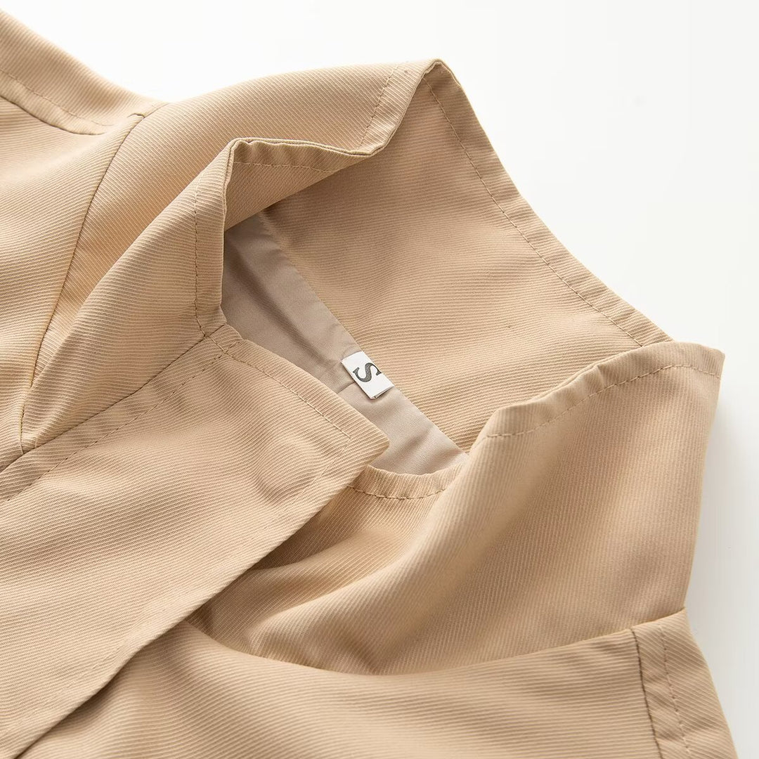 Women Lightweight Transition Jacket with Drawstring Waist and Stand-Up Collar Mune Fashion