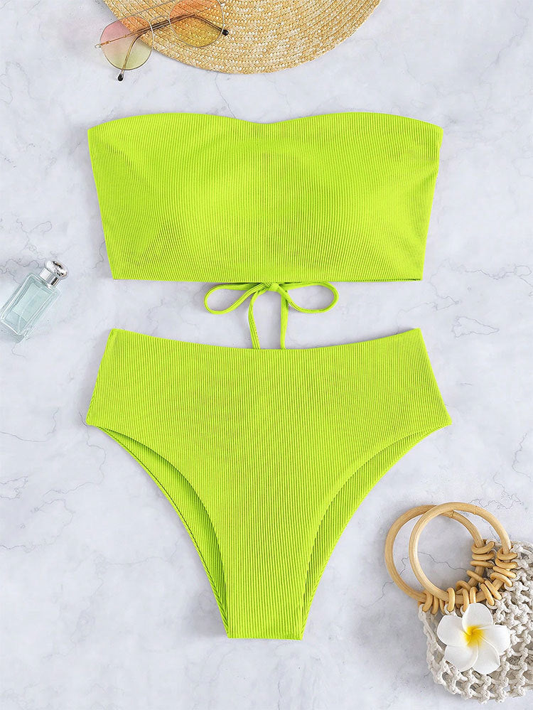 Ladies bandeau bikini set with high leg cut and tie details Mune Fashion