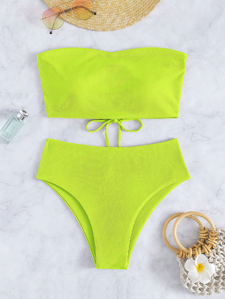Ladies bandeau bikini set with high leg cut and tie details Mune Fashion