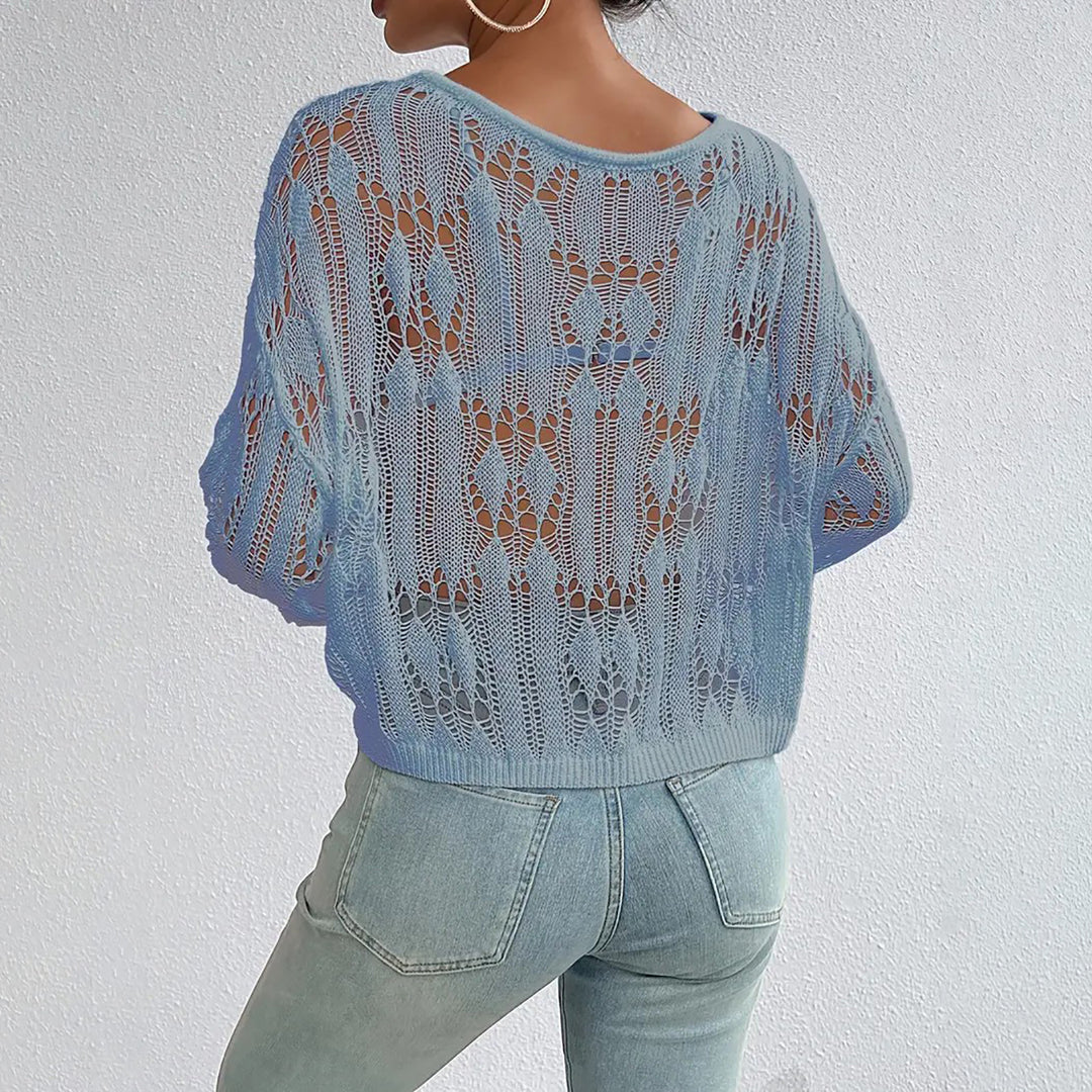 Ladies elegant, airy knit top with open crochet look Mune Fashion