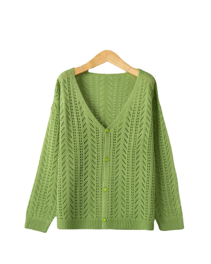 Women's Lightweight Lace Knit Cardigan with Deep V-Neck and Button Placket Mune Fashion