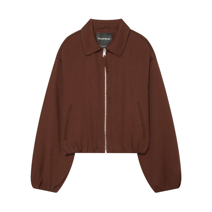 Women 80+ Cropped Blouson Jacket with Shirt Collar, Full-Zip and Elastic Hem Mune Fashion
