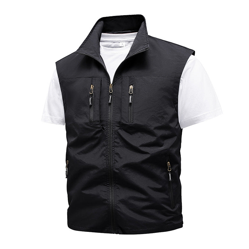 Men's functional zip vest with multiple zip pockets and high stand-up collar Mune Fashion