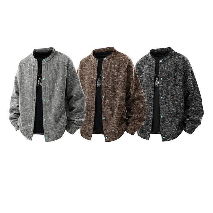 Men's Oversized Knit Bomber Jacket with Stand-Up Collar and Snap Closure Mune Fashion