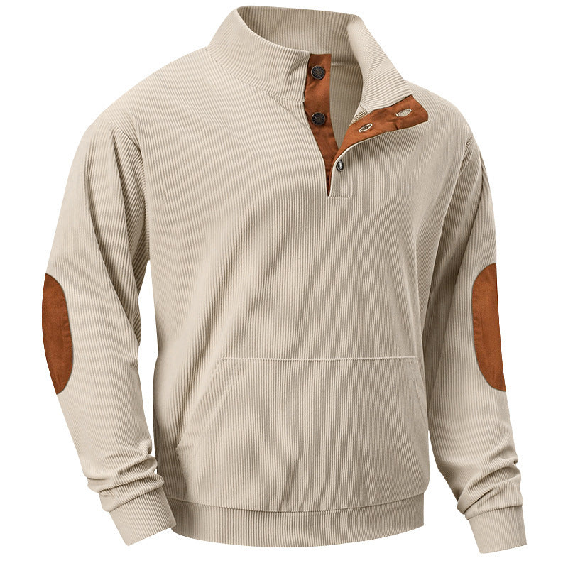 Men's structured half-collar sweatshirt with elbow patches, kangaroo pocket, and fine ribbed structure Mune Fashion