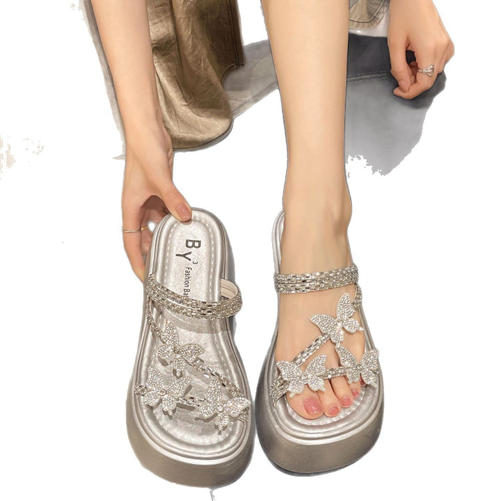 Women's Platform Sandals with Sparkling Butterfly Straps Mune Fashion