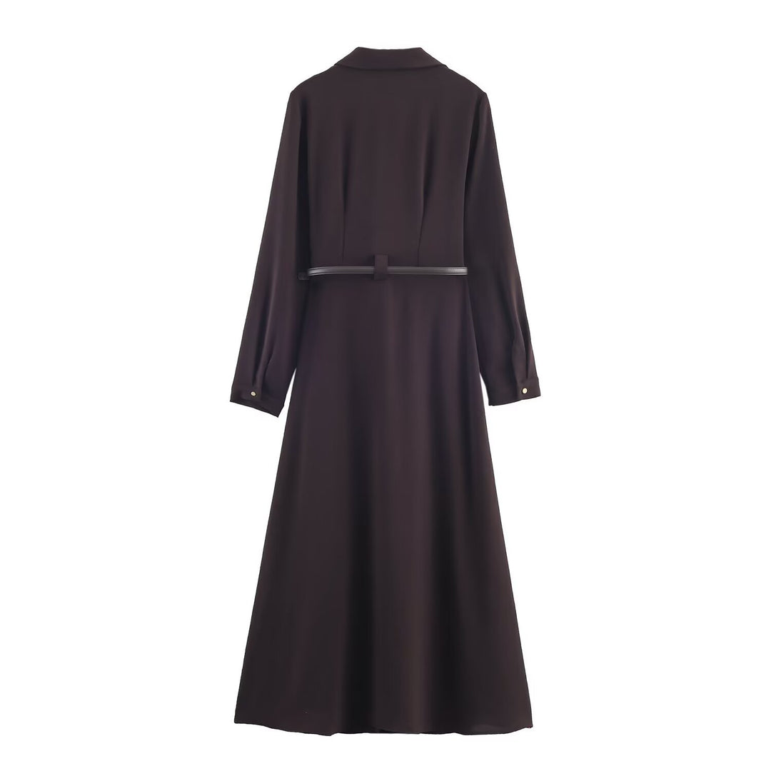Women 10+ long shirt dress with continuous button placket and fitted belt Mune Fashion