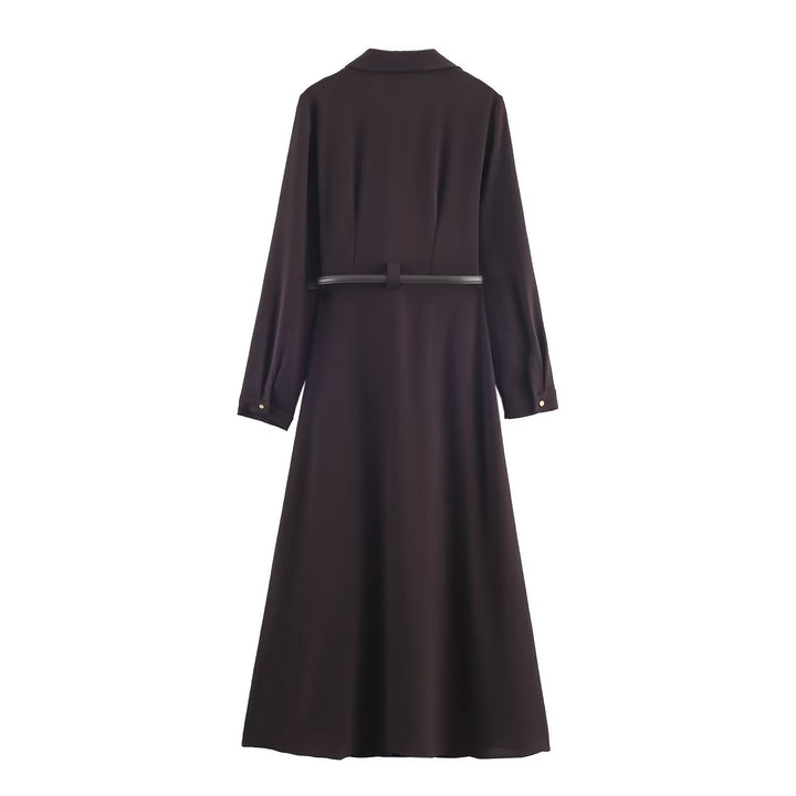 Women 10+ long shirt dress with continuous button placket and fitted belt Mune Fashion