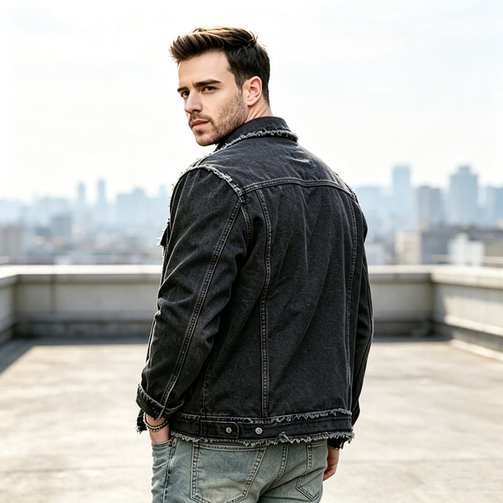 Men's Fashionable Denim Jacket with Fringes Mune Fashion